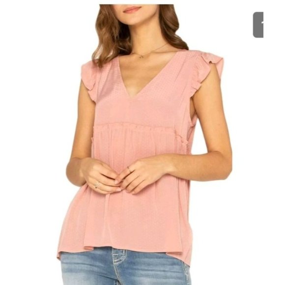 Miss Me Blush Pink Empire Waist Flutter Sleeve Top Women's Size L. - Picture 7 of 7